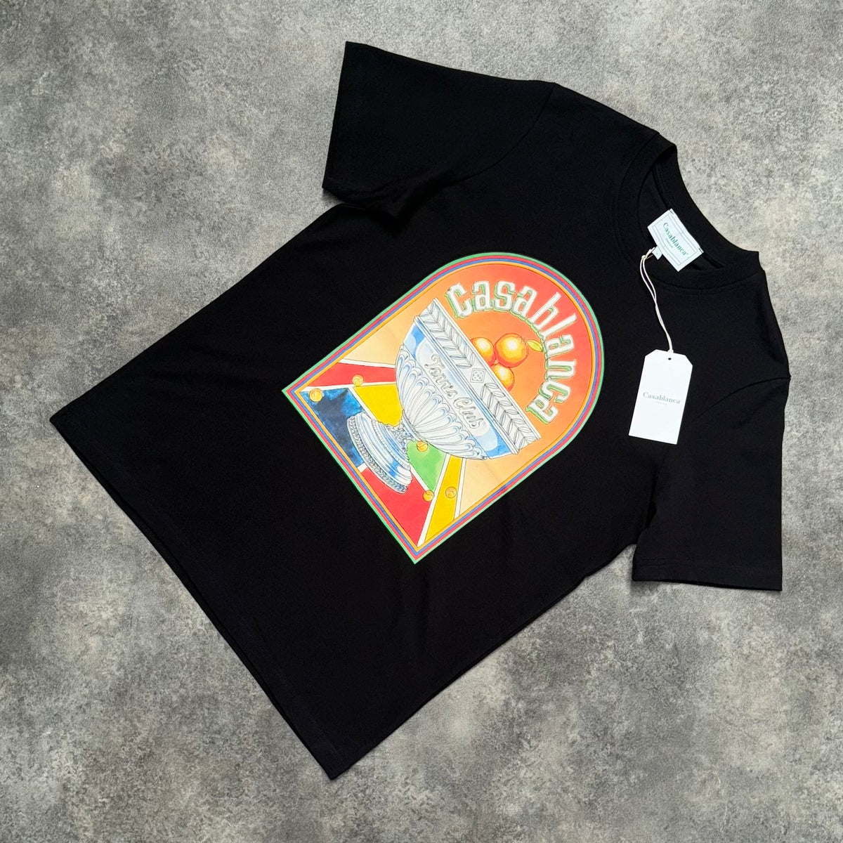 CASABLANCA ORANGE BOWL LOGO T SHIRT BLACK