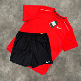 NIKE DRI FIT RUNNING GYM KIT RED BLACK