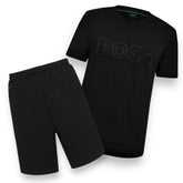 HUGO BOSS LOGO T-SHIRT & TECH JERSEY SHORTS SET BLACK