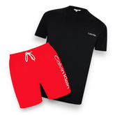 CALVIN KLEIN T-SHIRT & SWIM SHORTS SET BLACK & RED