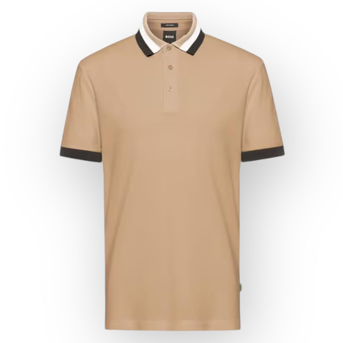 HUGO BOSS TRI COLOUR COLLAR POLO SHIRT BEIGE