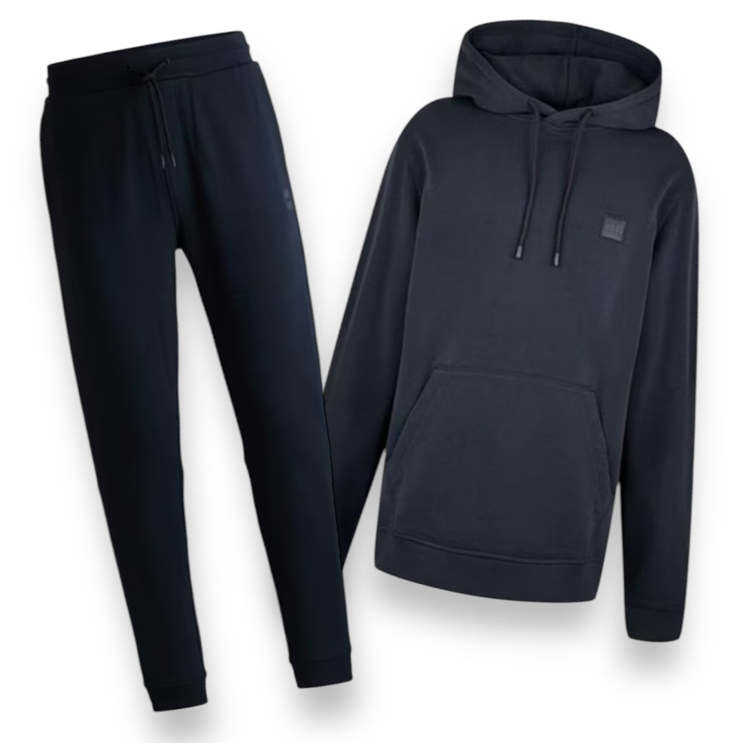 HUGO BOSS PATCH LOGO FULL TRACKSUIT OTTH HOODIE & JOGGERS NAVY BLUE