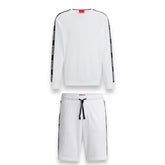 HUGO BOSS HUGO TAPE LOGO SWEATSHIRT & JERSEY SHORTS SET WHITE