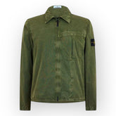 STONE ISLAND ZIP UP WASHED COTTON OVERSHIRT MUSCHIO GREEN