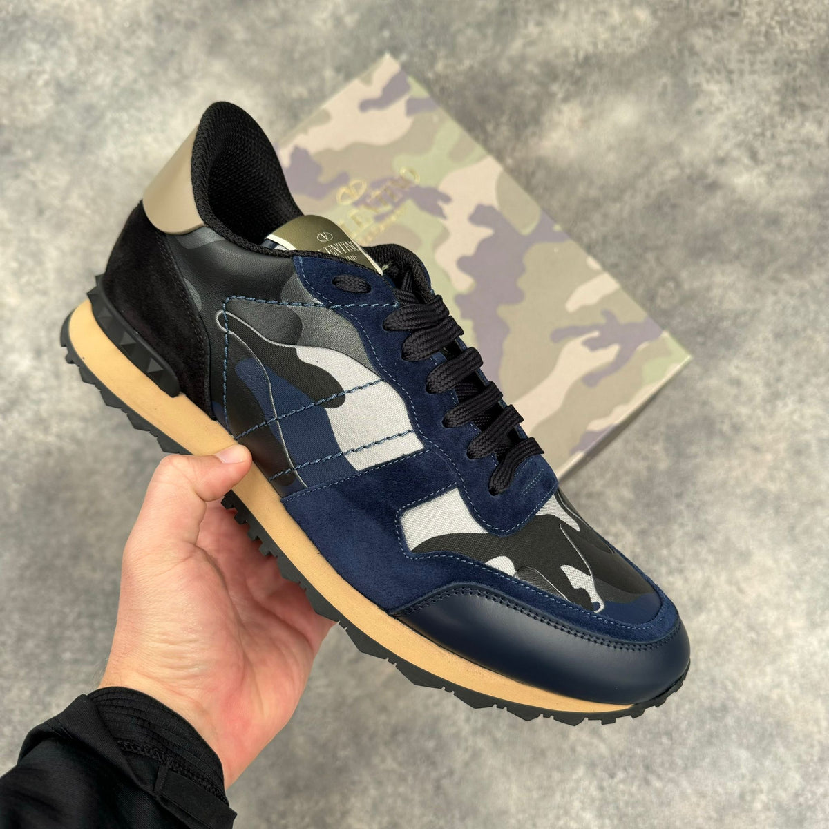VALENTINO ROCKRUNNER TRAINERS NAVY LEATHER