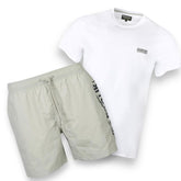 BARBOUR INTERNATIONAL SMALL LOGO T-SHIRT & SWIM SHORTS SET WHITE & BEIGE