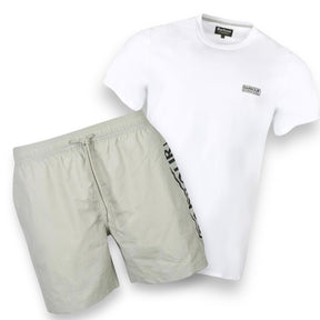 BARBOUR INTERNATIONAL SMALL LOGO T-SHIRT & SWIM SHORTS SET WHITE & BEIGE