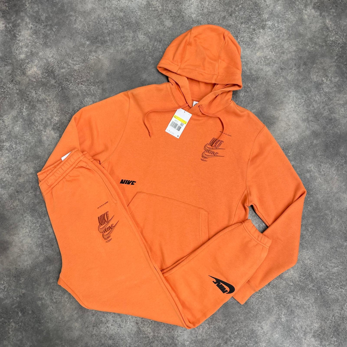 NIKE DOUBLE LOGO HOODED FULL TRACKSUIT ORANGE