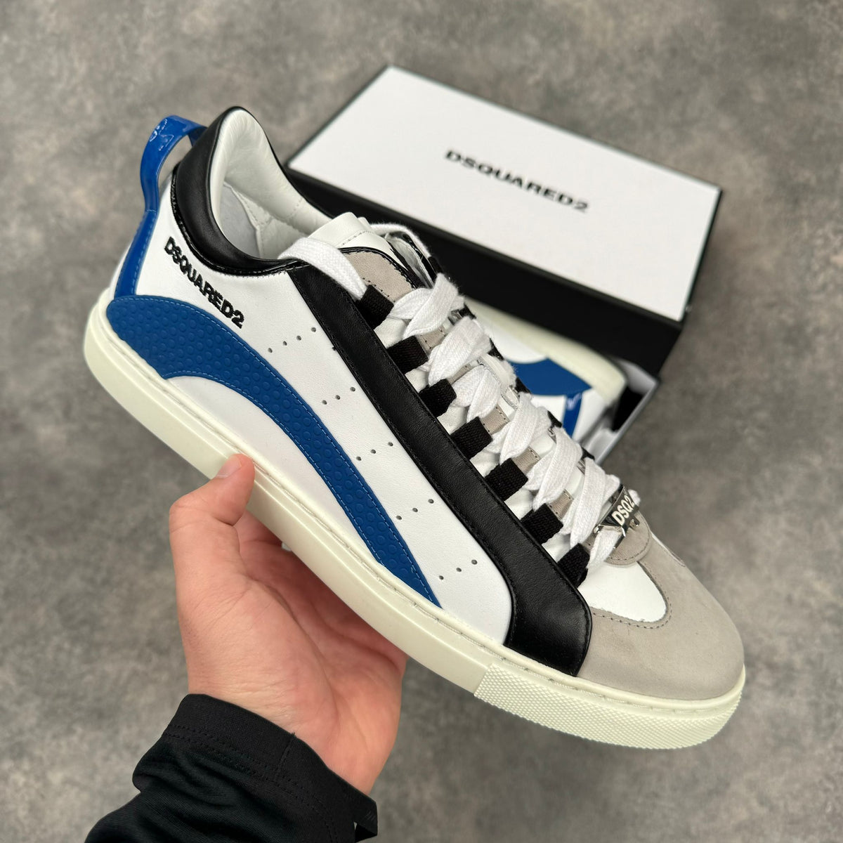 DSQUARED LOW LEATHER TRAINER WHITE / BLUE / BLACK