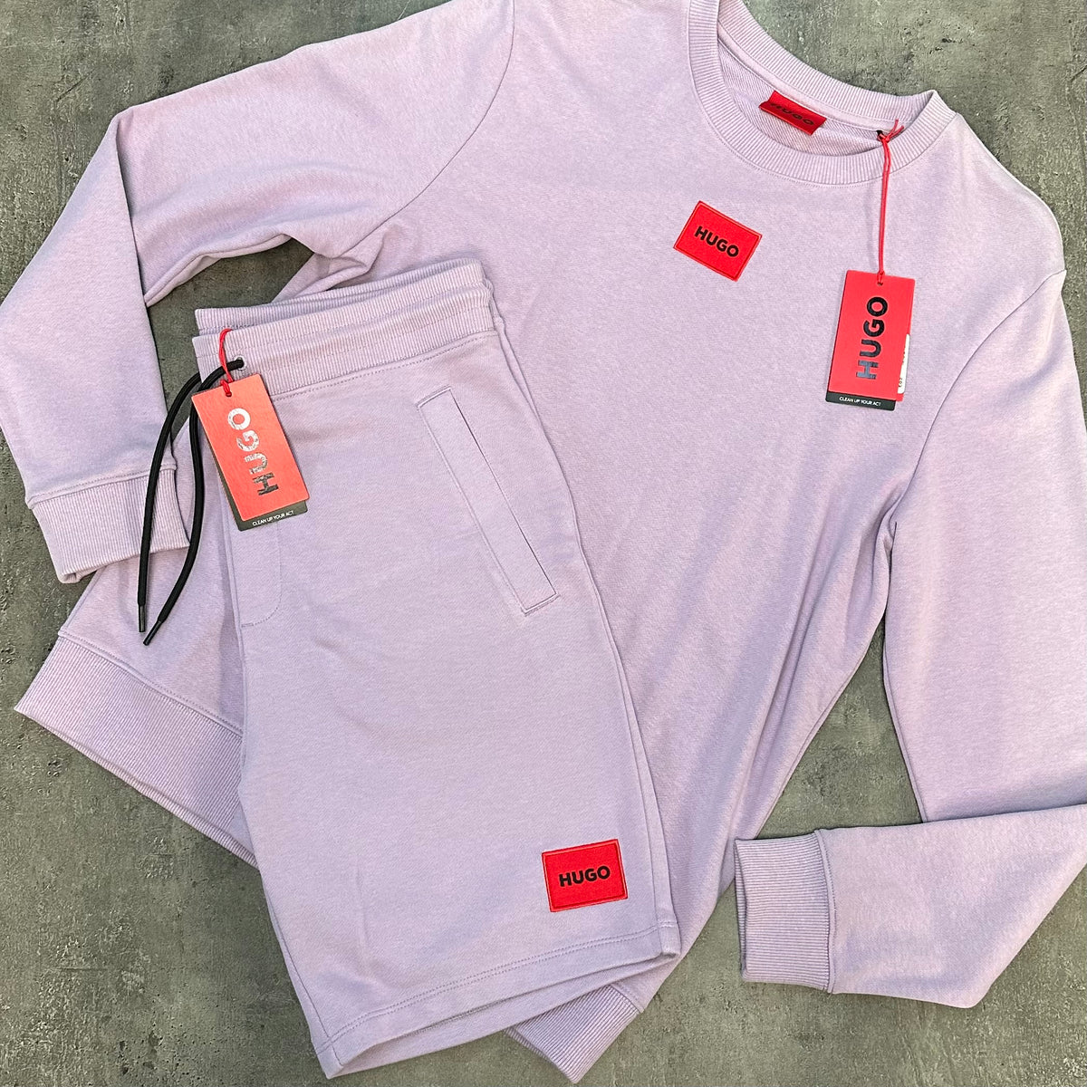 HUGO BOSS HUGO SWEATSHIRT & SHORTS COMBO PURPLE *SALE*