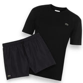 LACOSTE SMALL LOGO T-SHIRT & SWIM SHORTS SET BLACK