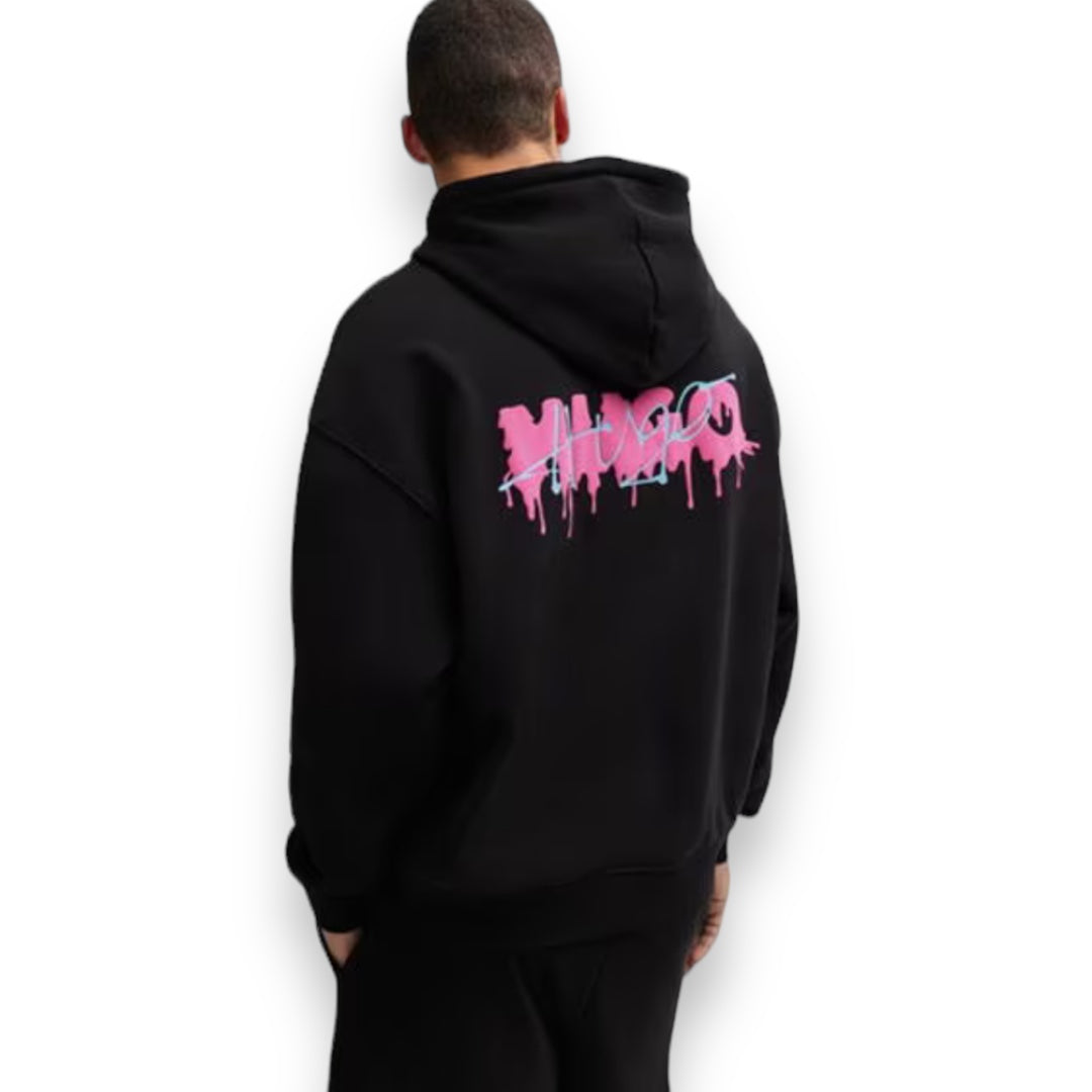 HUGO GRAFFITI LOGO OTTH HOODIE & JERSEY SHORTS SET BLACK / PINK