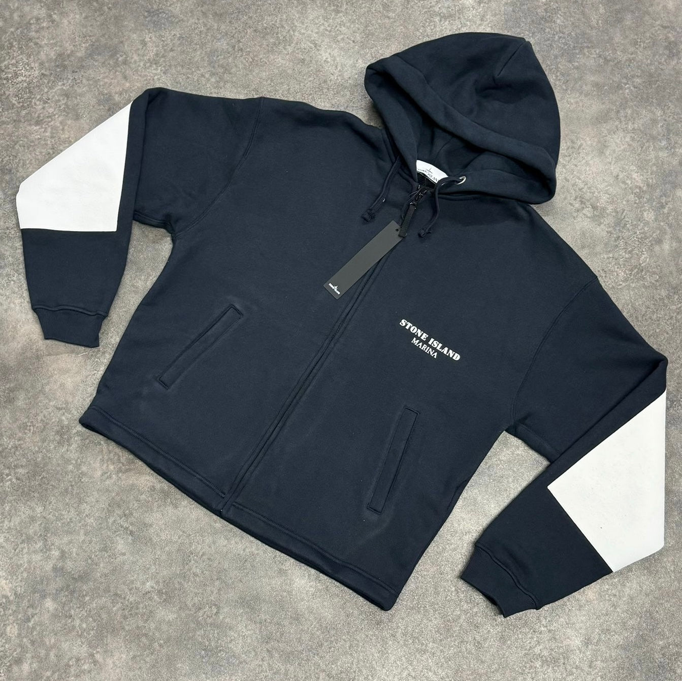 STONE ISLAND MARINA ZIP UP HOODIE NAVY & WHITE