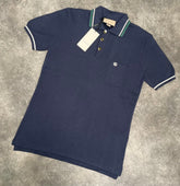 GUCCI GG CHEST LOGO POLO SHIRT NAVY BLUE