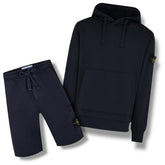 STONE ISLAND COMPASS BADGE HOODIE & SHORTS COMBO NAVY BLUE