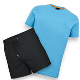 HUGO BOSS PATCH LOGO T-SHIRT & SWIM SHORTS SET BRIGHT BLUE & BLACK