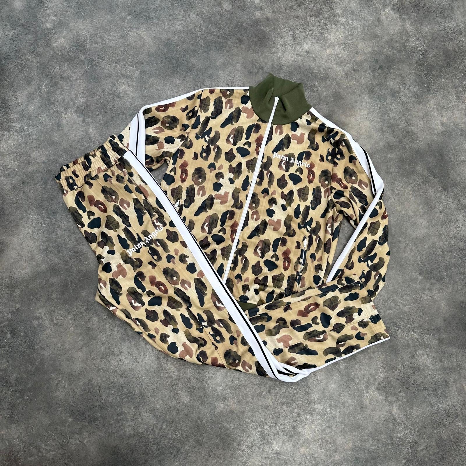 PALM ANGELS LEOPARD PRINT FULL TRACKSUIT BEIGE