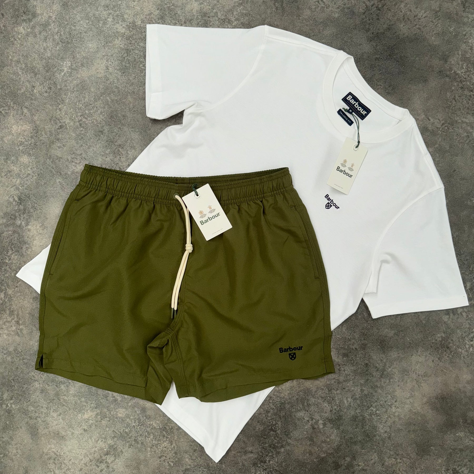 BARBOUR T-SHIRT & SWIM SHORTS SET WHITE & GREEN