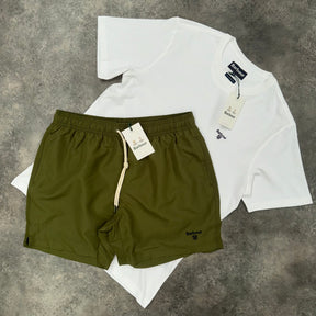 BARBOUR T-SHIRT & SWIM SHORTS SET WHITE & GREEN