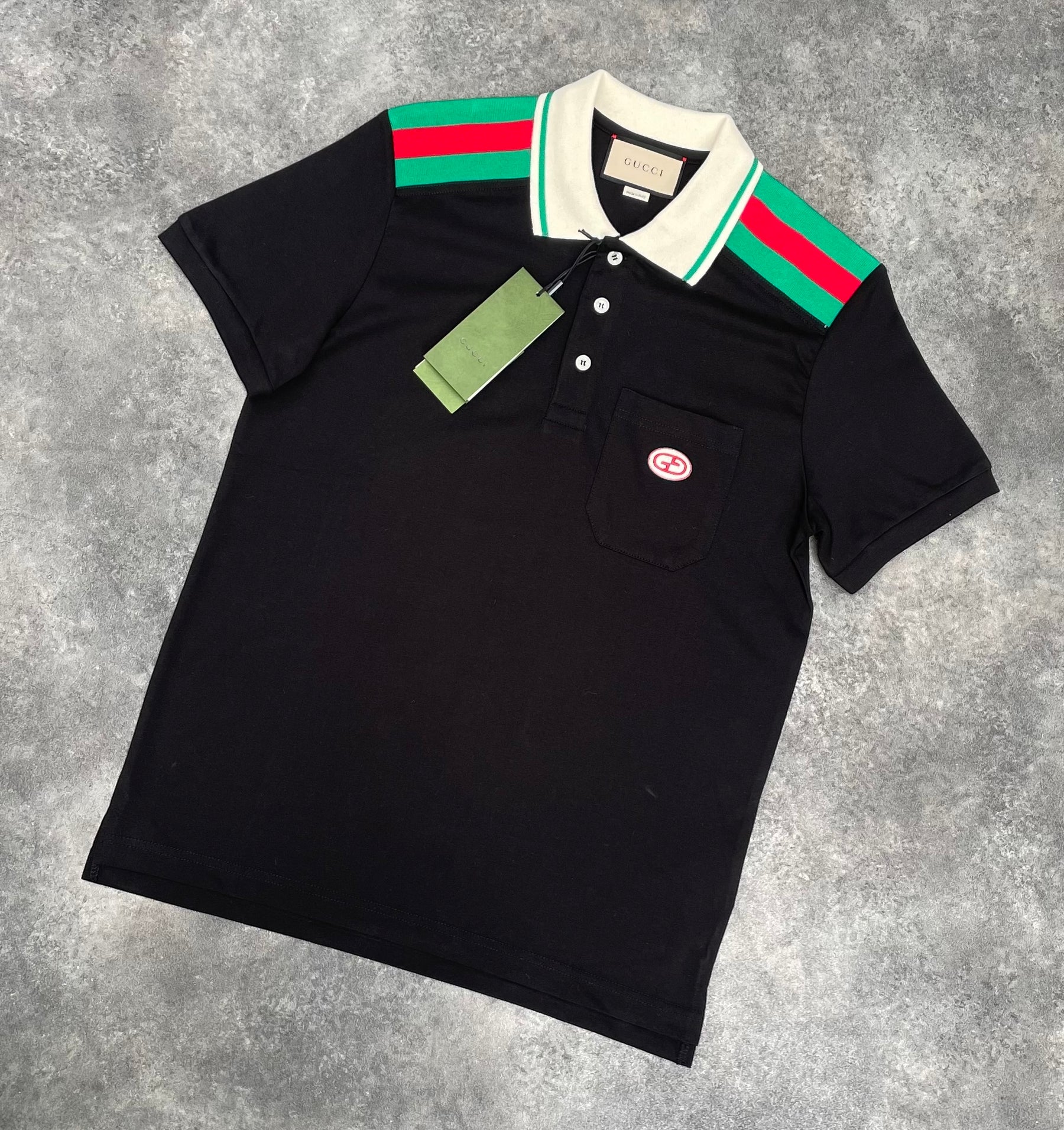 GUCCI GG STRIPE STRIPE SHOULDER POLO SHIRT BLACK