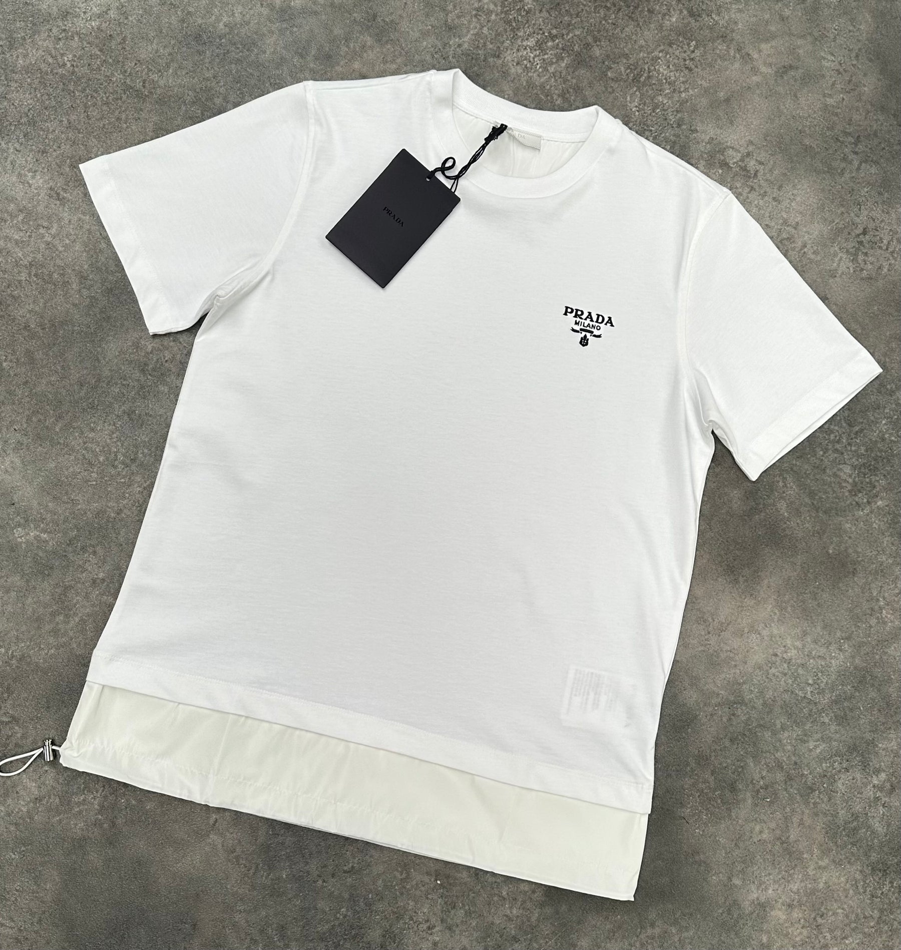 PRADA NYLON BOTTOM TRIM T-SHIRT WHITE