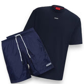 HUGO BOSS HUGO SMALL LOGO T-SHIRT & SWIM SHORTS SET NAVY BLUE