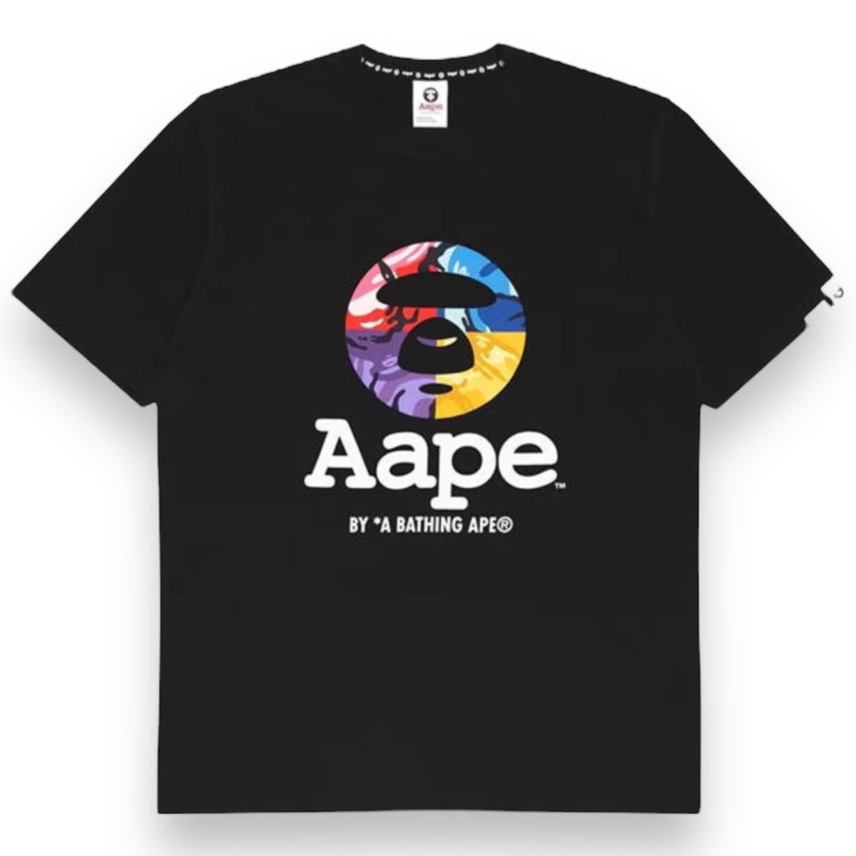 A BATHING APE AAPE CAMO MOON FACE T-SHIRT BLACK