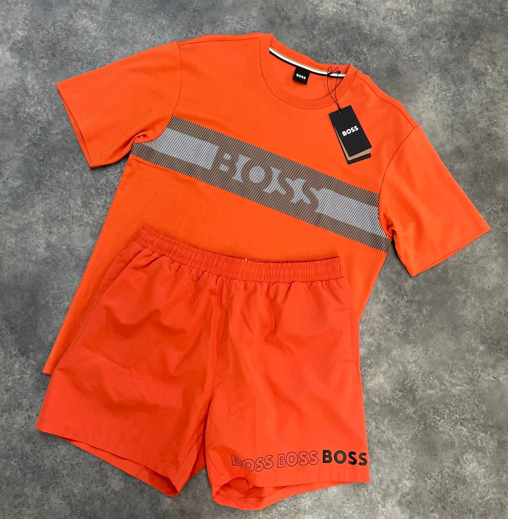 HUGO BOSS BIG LOGO T-SHIRT & SHORTS SET ORANGE