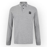 STONE ISLAND PATCH LOGO LONG SLEEVED POLO SHIRT GREY MARL