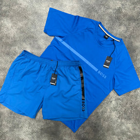 HUGO BOSS STRIPE TRIM T-SHIRT & SWIM SHORTS SET BRIGHT BLUE