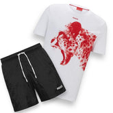 HUGO BOSS HUGO CHEETAH T-SHIRT & SWIM SHORTS SET WHITE &  BLACK