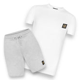 BELSTAFF PATCH LOGO T-SHIRT & JERSEY SHORTS SET WHITE & GREY