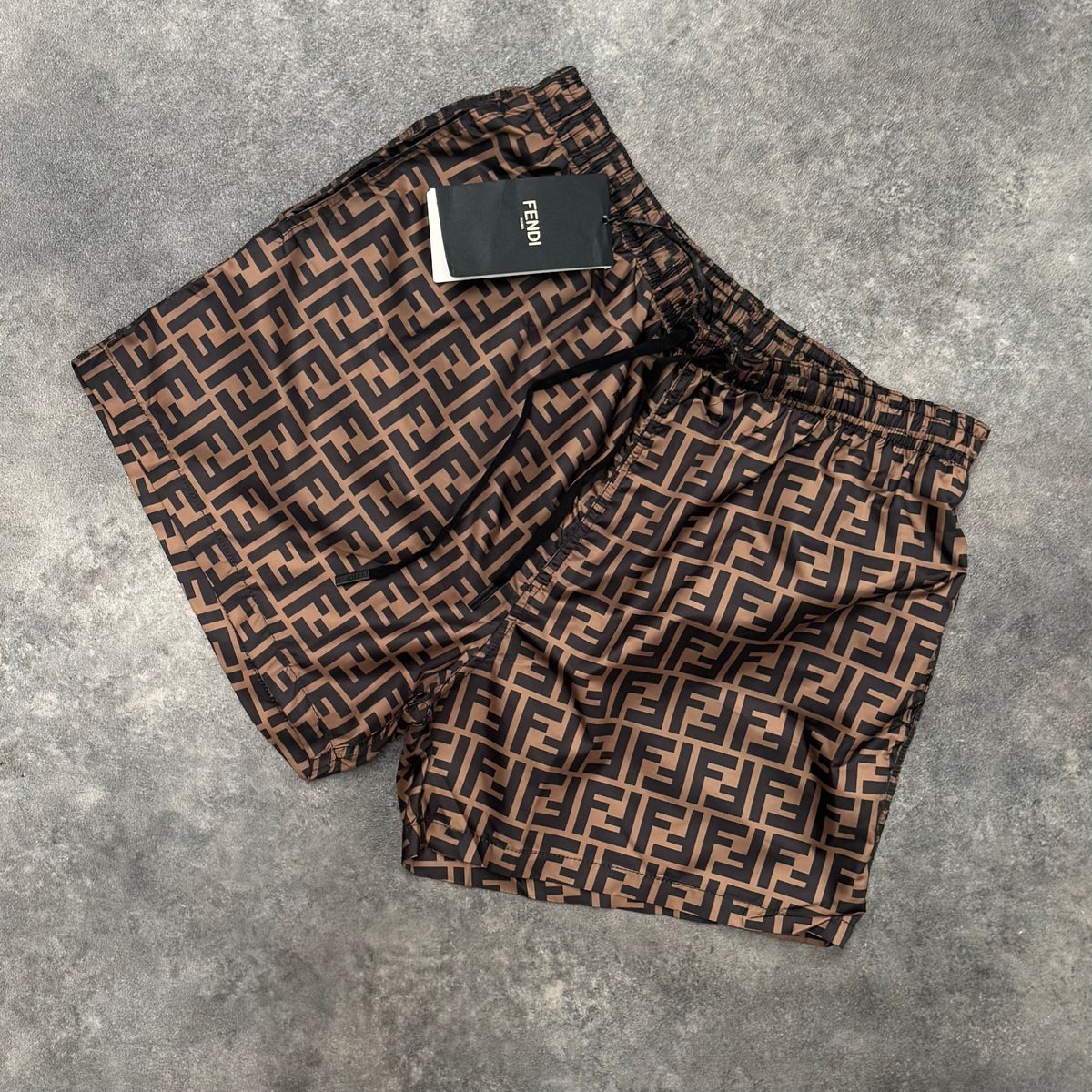 FENDI FF SWIM SHORTS BROWN