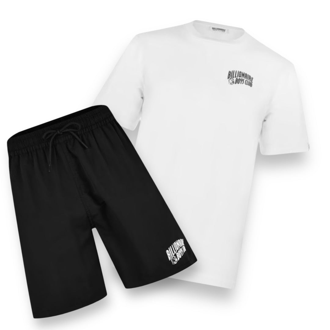 BILLIONAIRE BOYS CLUB SMALL ARCH LOGO T-SHIRT & SWIM SHORTS COMBO WHITE - BLACK