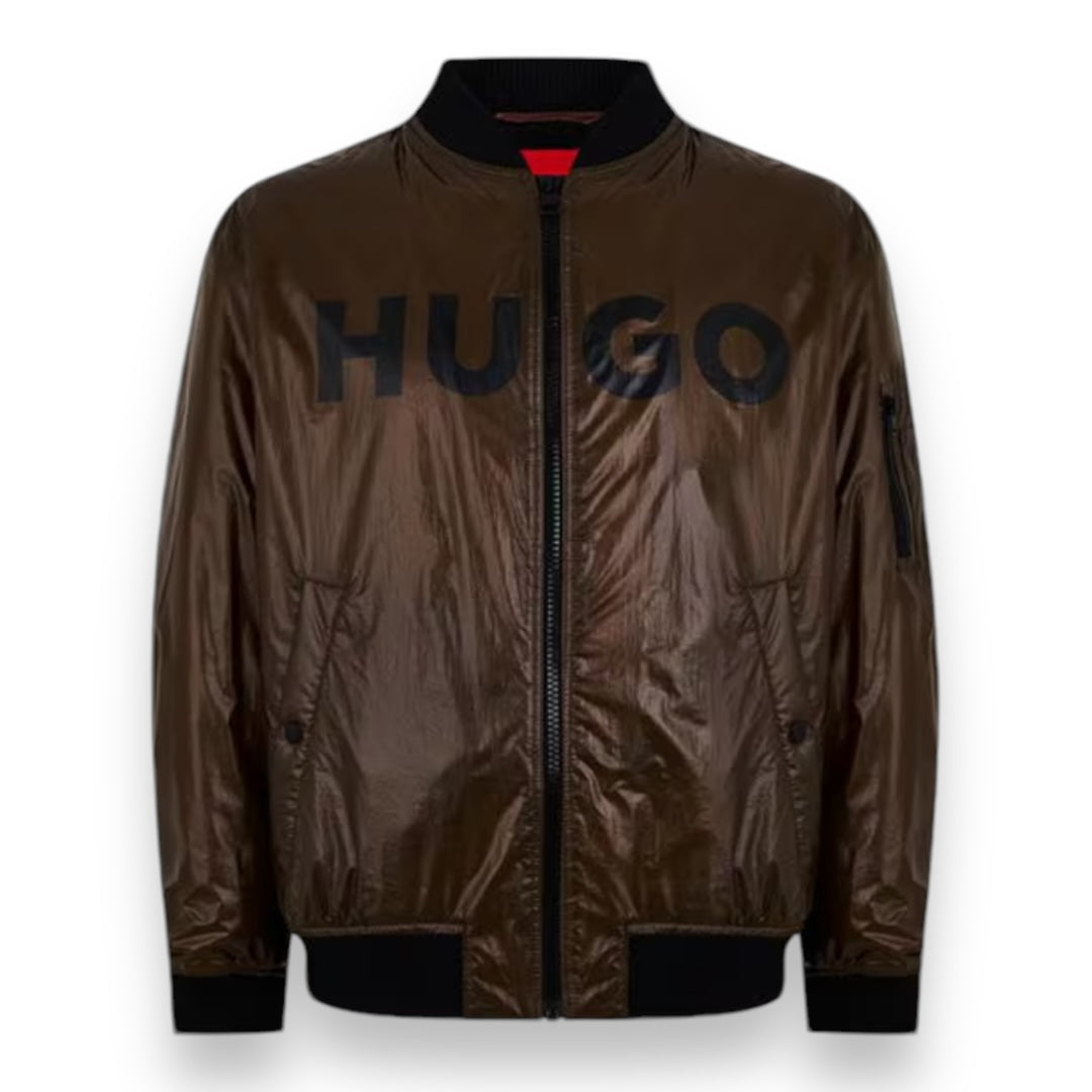 HUGO CHEST LOGO BOMBER JACKET BROWN