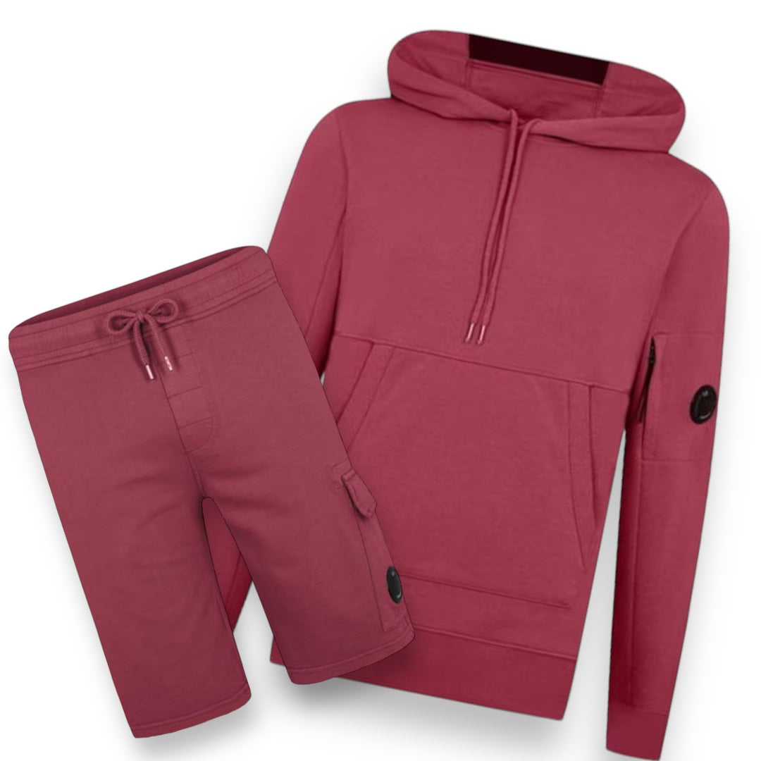 CP COMPANY OTTH HOODIE & JERSEY SHORTS SET RED