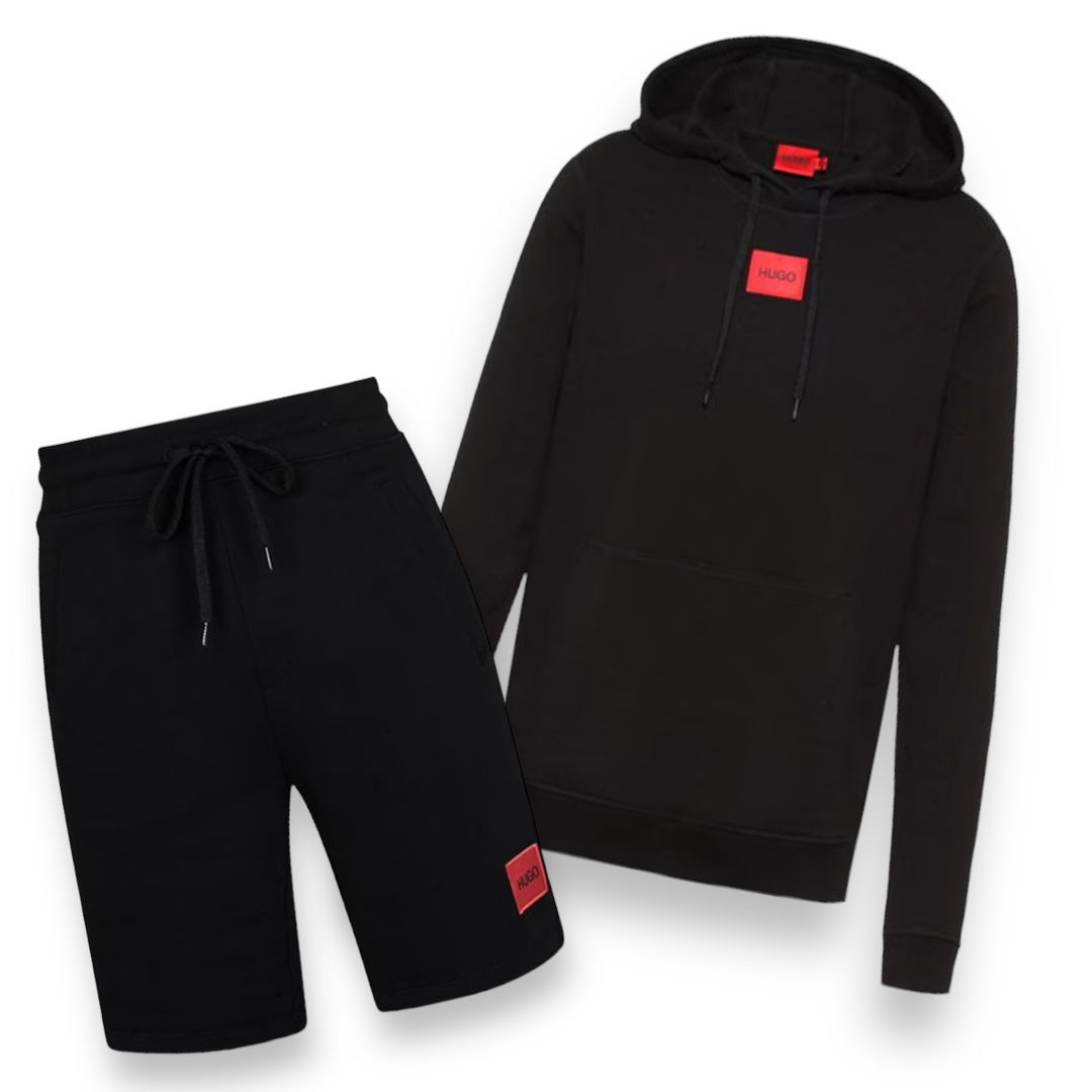 HUGO BOSS HUGO RED PATCH OTTH HOODIE & JERSEY SHORTS SET BLACK