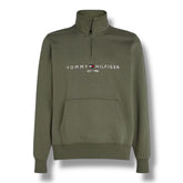 TOMMY HILFIGER MIDDLE LOGO 1/4 ZIP SWEATSHIRT KHAKI GREEN