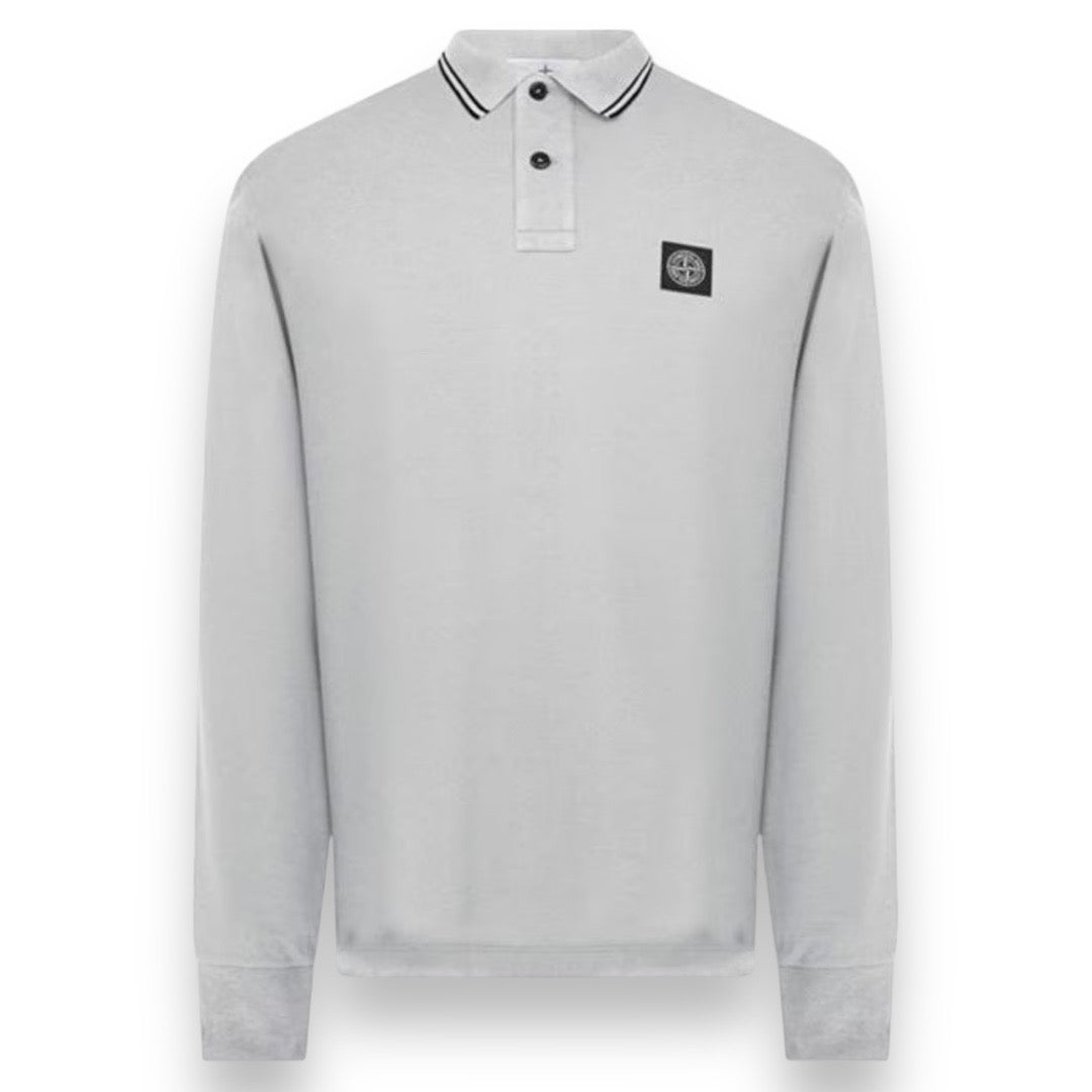STONE ISLAND PATCH LONG SLEEVED POLO SHIRT WHITE
