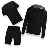 BOSS MIX TRIPLE SET ZIP UP HOODED TRACK TOP - SHORTS & T-SHIRT TRACKSUIT BLACK