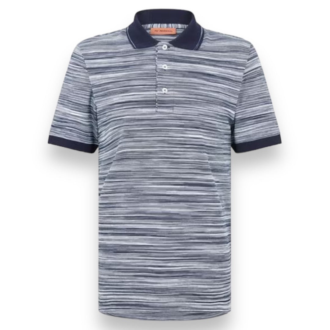 MISSONI TIPPED MIXED STRIPE POLO NAVY BLUE