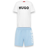 HUGO BOSS HUGO BIG LOGO T-SHIRT & SWIM SHORTS SET WHITE & LIGHT BLUE