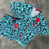 HUGO BOSS FLORAL HAWAII BAROQUE SHIRT & SWIM SHORTS SET BLUE & BLACK