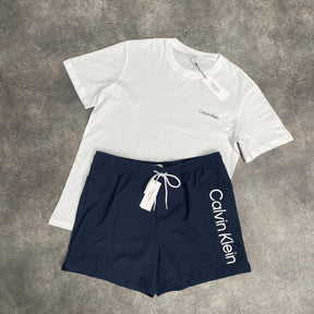 CALVIN KLEIN T-SHIRT & SWIM SHORTS SET WHITE & NAVY BLUE