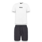 BARBOUR INTERNATIONAL BIG LOGO T-SHIRT & SWIM SHORTS SET WHITE / BLACK & GREY