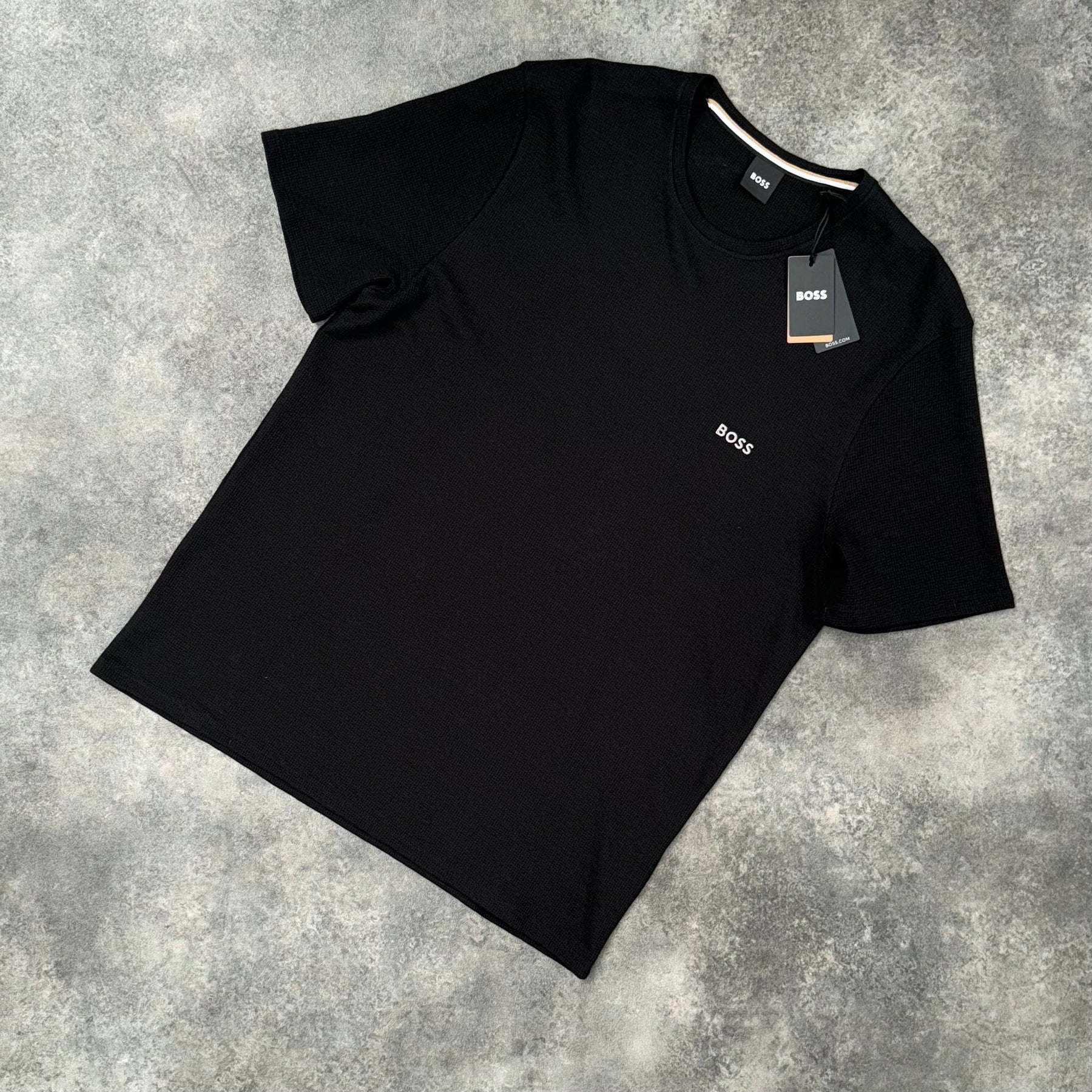 HUGO BOSS WAFFLE SMALL LOGO T-SHIRT BLACK * SALE *