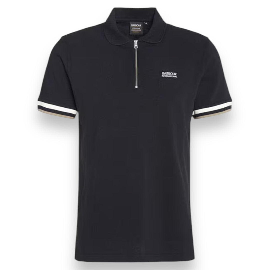 BARBOUR INTERNATIONAL ZIPPED POLO SHIRT BLACK