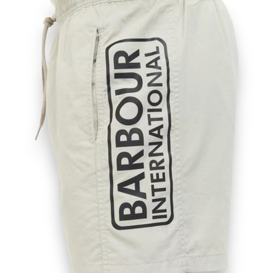 BARBOUR INTERNATIONAL SMALL LOGO T-SHIRT & SWIM SHORTS SET WHITE & BEIGE