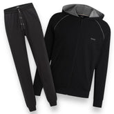 BOSS MIX ZIP UP HOODED TRACK TOP & JOGGERS TRACKSUIT BLACK