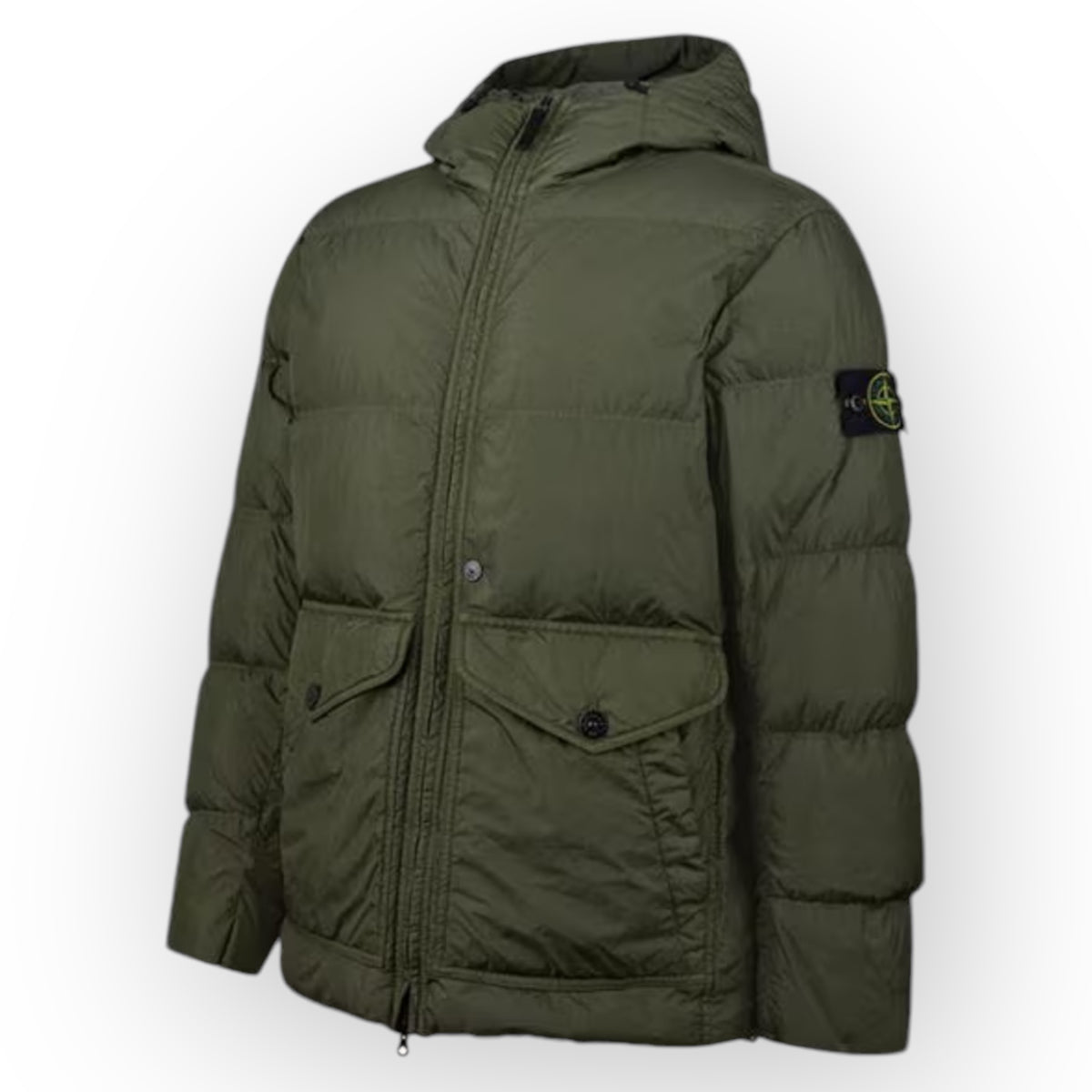 STONE ISLAND HOODED PUFFER JACKET MUSCHIO GREEN